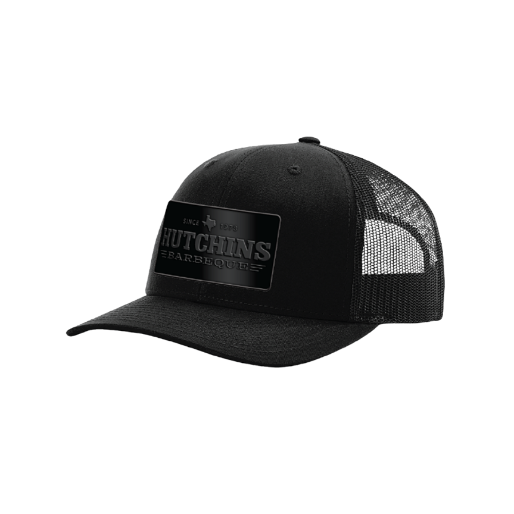 Hutchins Barbeque Leather Patch Trucker Hat – Black