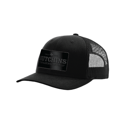 Hutchins Barbeque Leather Patch Trucker Hat – Black