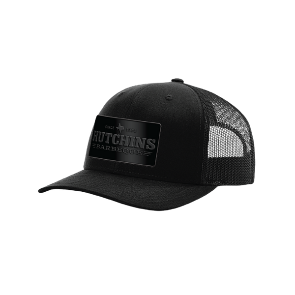 Hutchins Barbeque Leather Patch Trucker Hat – Black