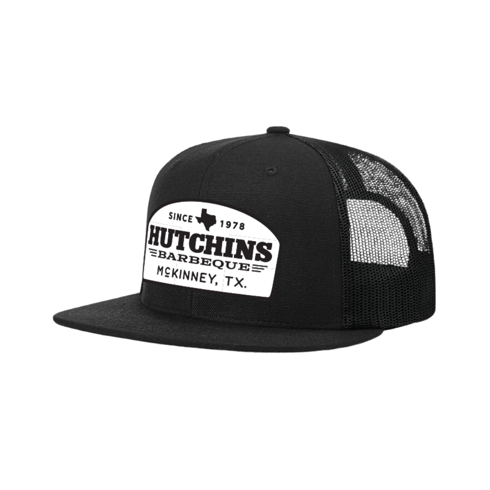 Hutchins Barbeque Woven Patch Trucker Hat – Black/White