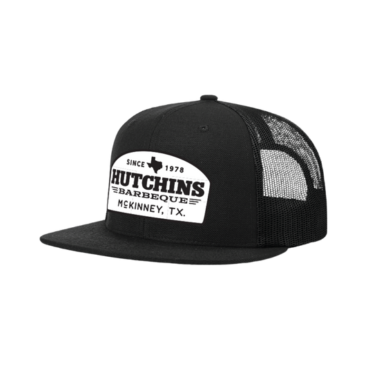 Hutchins Barbeque Woven Patch Trucker Hat – Black/White
